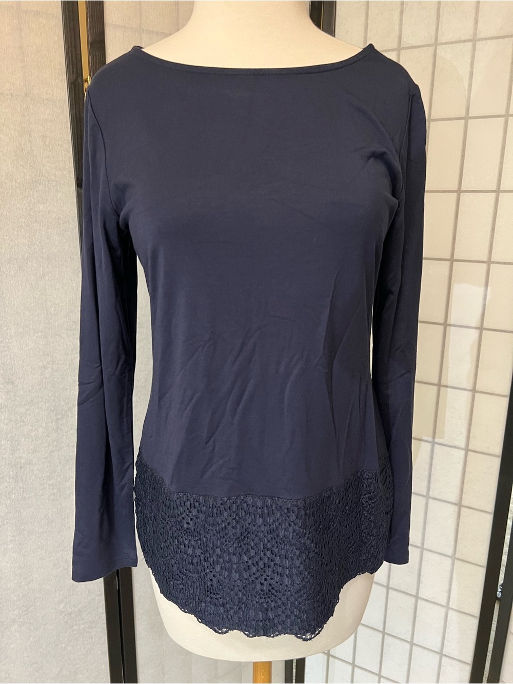 Talbots Navy Long-Sleeve Tunic with Crochet Hem